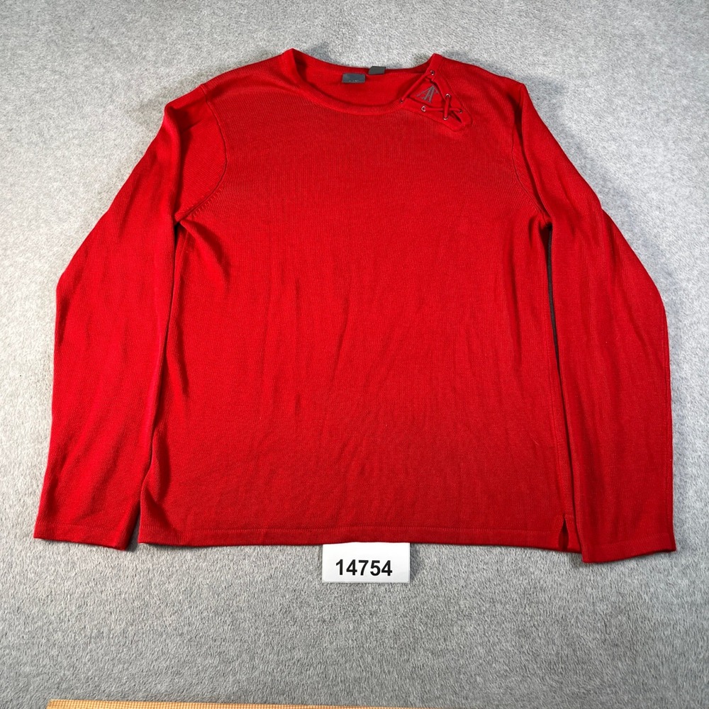 Armani Exchange Sweater Mens Large Red Cotton Lace Up Shoulder Knitted Pullover